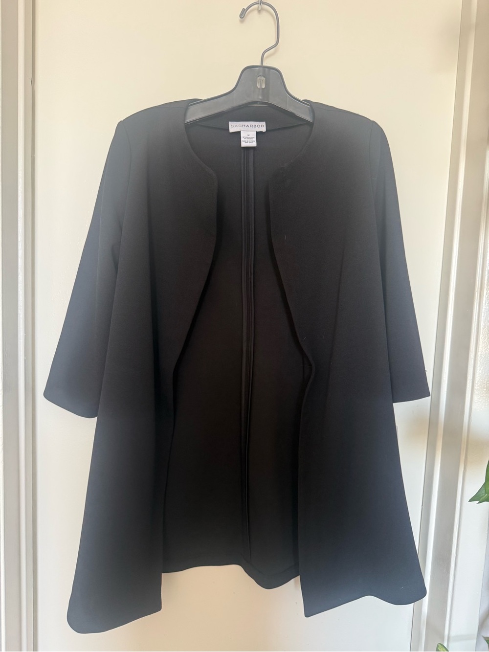 NEW Sag Harbor Black Scuba Crepe Open Front Long Jacket Cardigan M